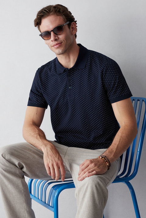 Dark Navy Regular Fit Polo Neck Knitted T-shirt