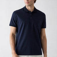 Dark Navy Regular Fit Crew Neck Striped Cotton T-shirt