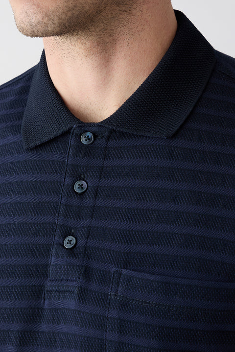 Dark Navy Regular Fit Crew Neck Striped Cotton T-shirt