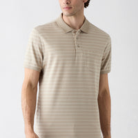 Light Beige Regular Fit Crew Neck Striped Cotton T-shirt