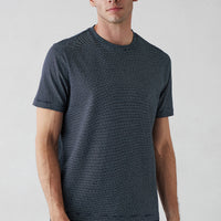 Dark Navy Regular Fit Crew Neck Striped Cotton T-shirt