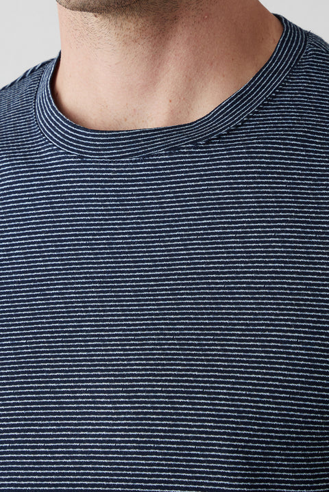 Dark Navy Regular Fit Crew Neck Striped Cotton T-shirt
