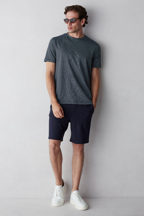 Dark Navy Regular Fit Crew Neck Striped Cotton T-shirt