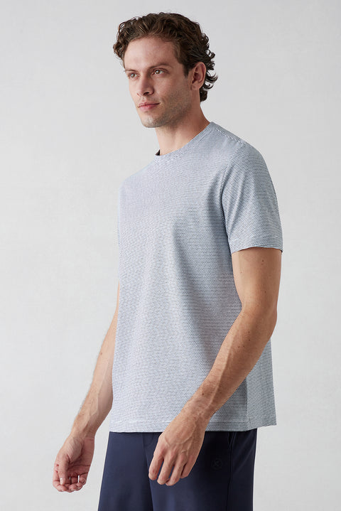White Regular Fit Crew Neck Striped Cotton T-shirt