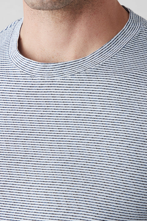 White Regular Fit Crew Neck Striped Cotton T-shirt