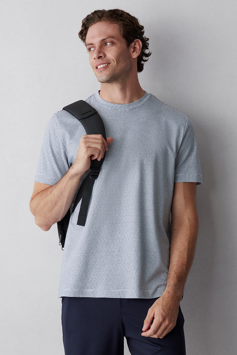 White Regular Fit Crew Neck Striped Cotton T-shirt