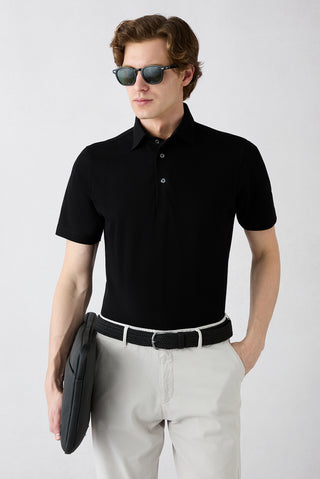  Siyah Regular Fit Pamuk Düğmeli Polo Yaka Tişört