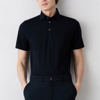 Dark Navy Regular Fit Cotton Button-Up Polo Shirt
