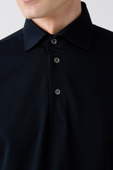 Dark Navy Regular Fit Cotton Button-Up Polo Shirt
