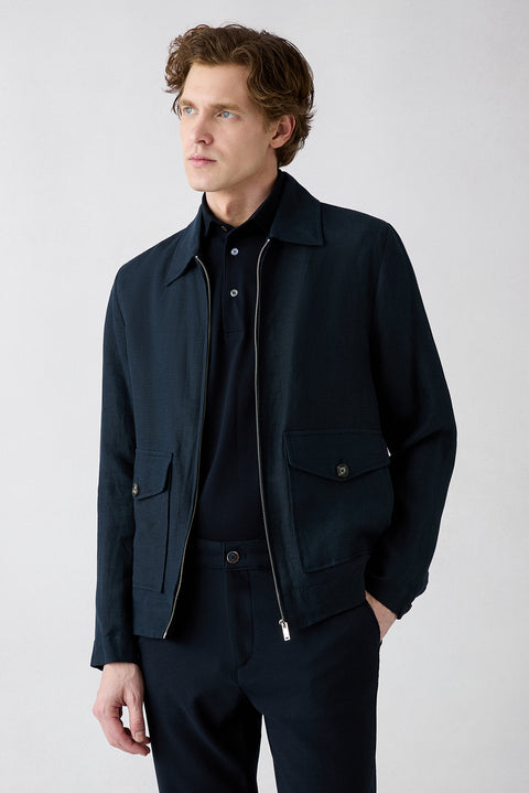 Dark Navy Regular Fit Cotton Button-Up Polo Shirt