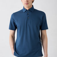 Indigo Regular Fit Cotton Button-Up Polo Shirt