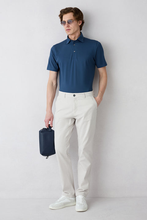 Indigo Regular Fit Cotton Button-Up Polo Shirt