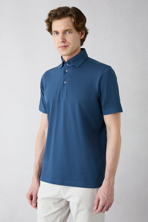 Indigo Regular Fit Cotton Button-Up Polo Shirt