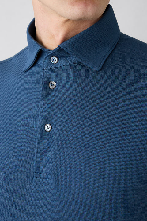 Indigo Regular Fit Cotton Button-Up Polo Shirt