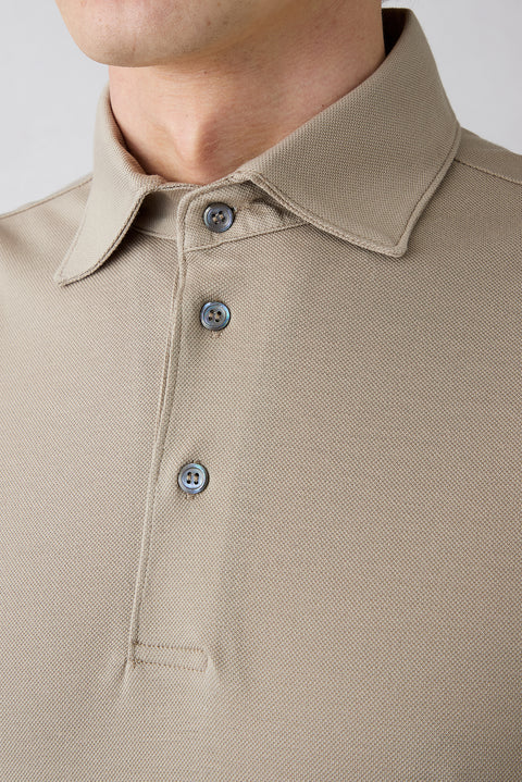 Mid Beige Regular Fit Cotton Button-Up Polo Shirt
