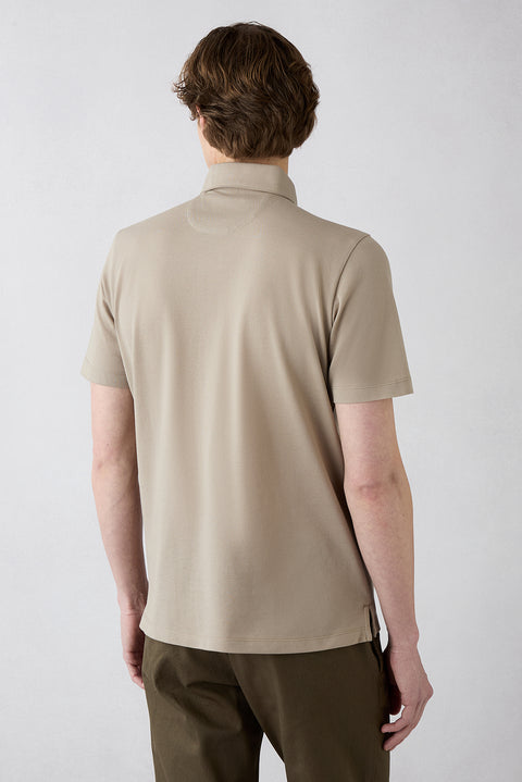 Mid Beige Regular Fit Cotton Button-Up Polo Shirt