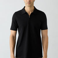 Black Regular Fit Cotton Zip-Up Polo Shirt
