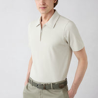 Light Grey Regular Fit Cotton Zip Polo Shirt