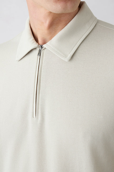 Light Grey Regular Fit Cotton Zip Polo Shirt