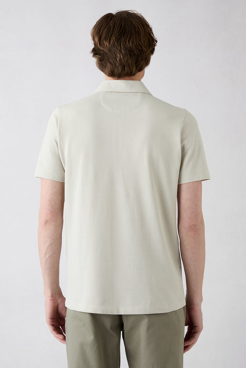 Light Grey Regular Fit Cotton Zip Polo Shirt