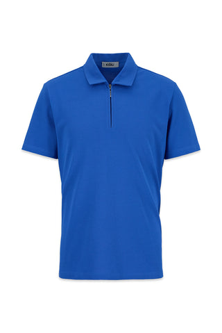  Mavi Regular Fit %100 Pamuk Fermuarlı Polo Yaka Tişört
