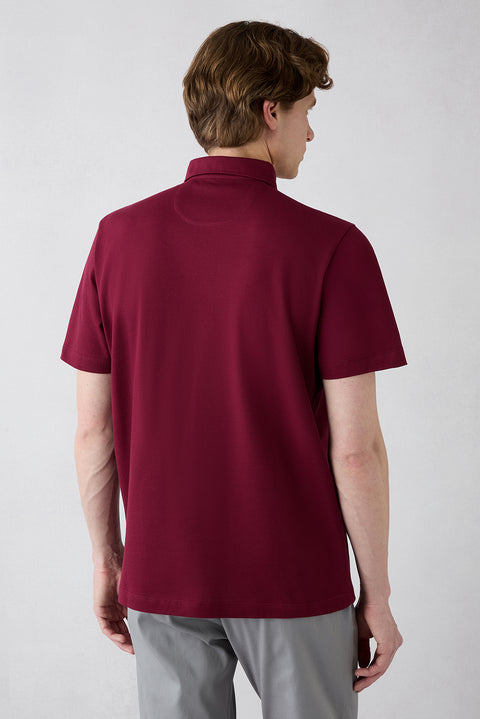 Açık Bordo Regular Fit Pamuk Düğmeli Cepli Polo Yaka Tişört