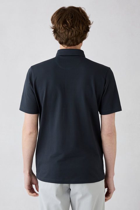 Dark Anthracite Regular Fit Cotton Buttoned Pocket Polo Neck T-Shirt
