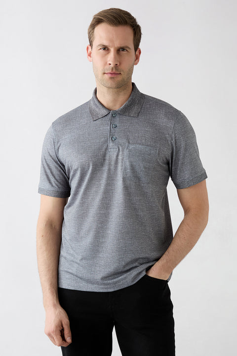 Black Regular Fit Patterned Embroidered Pocket Buttoned Polo Neck T-Shirt