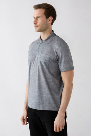  Siyah Regular Fit Desenli Nakışlı Cepli Düğmeli Polo Yaka Tişört