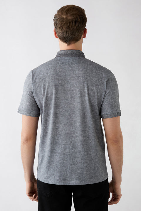Black Regular Fit Patterned Embroidered Pocket Buttoned Polo Neck T-Shirt