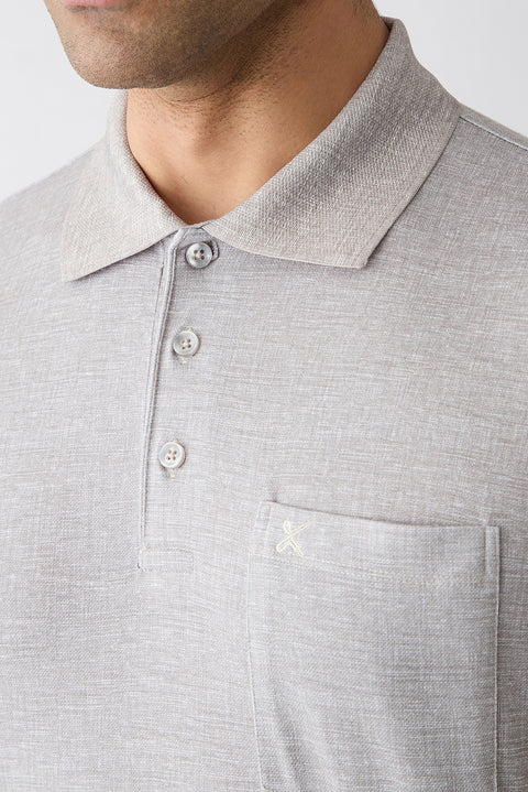 Light Beige Regular Fit Patterned Embroidered Pocket Buttoned Polo Neck T-Shirt