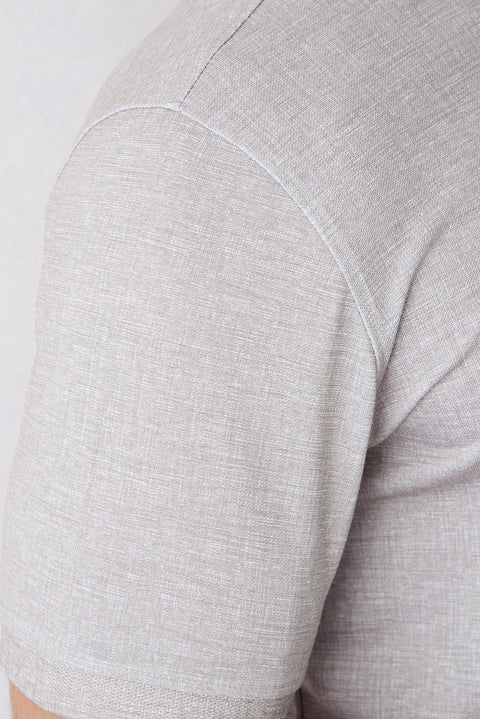 Light Beige Regular Fit Patterned Embroidered Pocket Buttoned Polo Neck T-Shirt