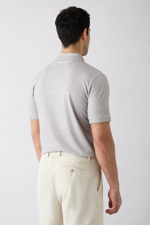 Light Beige Regular Fit Patterned Embroidered Pocket Buttoned Polo Neck T-Shirt