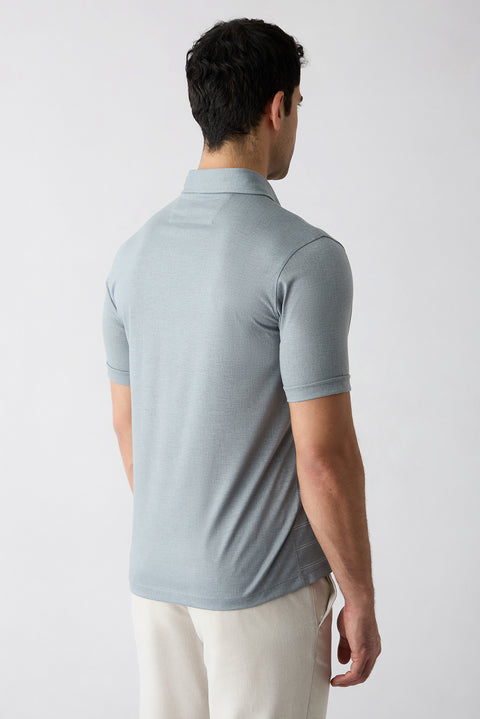 Açık Gri Regular Fit Çizgili Cepli Düğmeli Polo Yaka Tişört