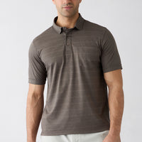 Medium Brown Polo Collar Regular Fit Striped T-shirt