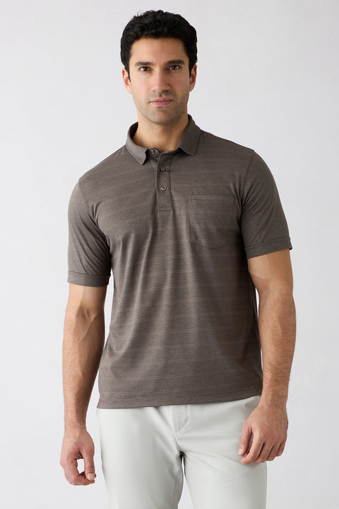 Medium Brown Polo Collar Regular Fit Striped T-shirt