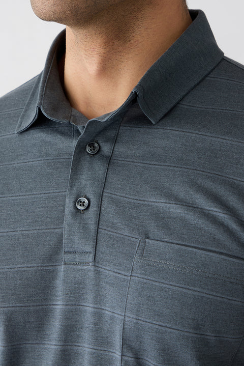 Medium Anthracite Polo Collar Regular Fit Striped T-shirt
