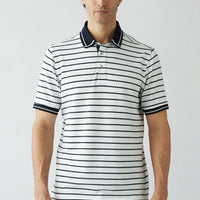 White Polo Collar Regular Fit Striped T-shirt