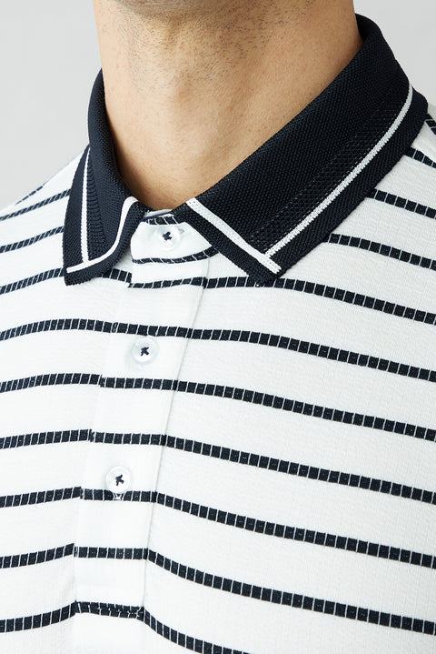 White Polo Collar Regular Fit Striped T-shirt
