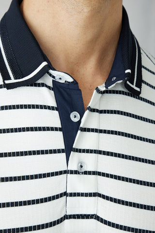  Beyaz Çizgili Regular Fit Düğmeli Polo Yaka Tişört