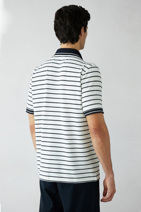 White Polo Collar Regular Fit Striped T-shirt