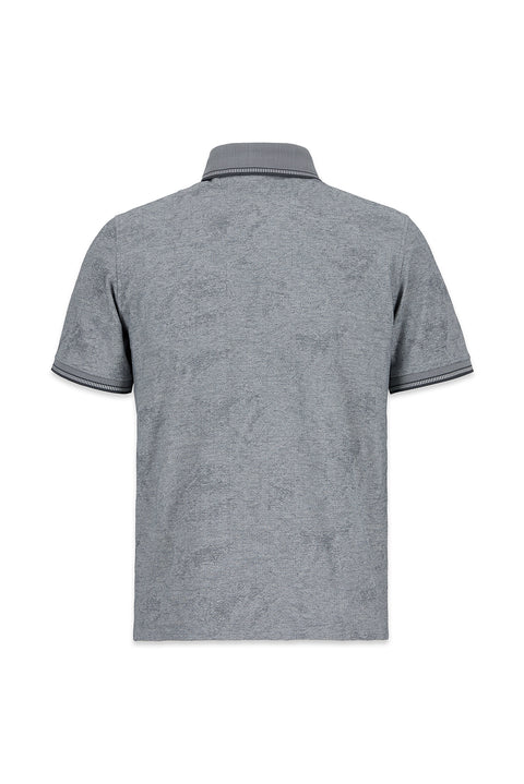 Açık Gri Polo Yaka Regular Fit Desenli Cepli Tişört