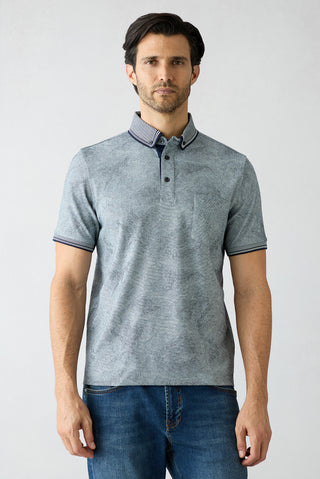  Orta Lacivert Polo Yaka Regular Fit Desenli Cepli Tişört