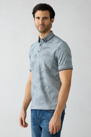  Orta Lacivert Polo Yaka Regular Fit Desenli Cepli Tişört