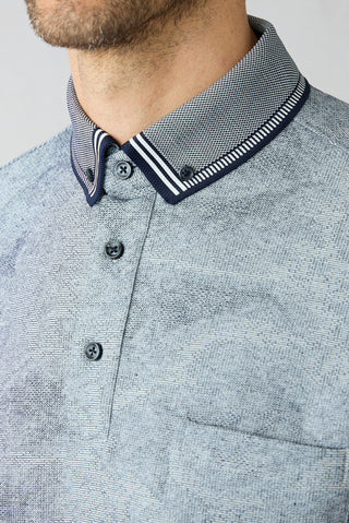  Orta Lacivert Polo Yaka Regular Fit Desenli Cepli Tişört