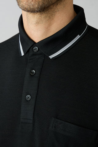  Siyah Polo Yaka Regular Fit Ribana Detaylı Nakışlı Cepli Tişört