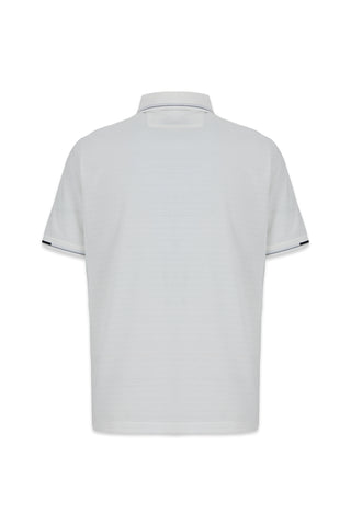  Beyaz Polo Yaka Regular Fit Ribana Detaylı Nakışlı Cepli Tişört
