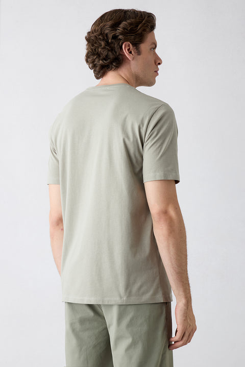 Medium Beige Crew Neck Regular Fit Cotton T-shirt