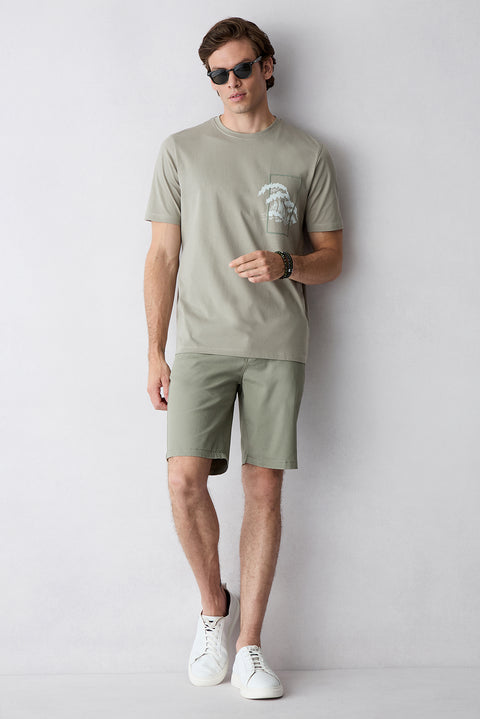 Medium Beige Crew Neck Regular Fit Cotton T-shirt