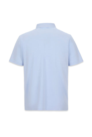  Mavi Polo Yaka Regular Fit İpek Karışımlı Dikişsiz Örme Tişört